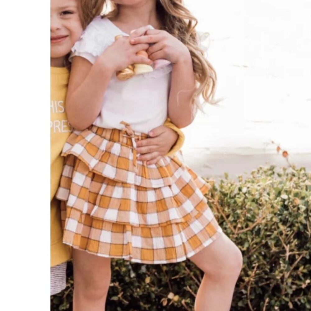 Seed Heritage Girls Orange White Checkered Pleated Skirt 8 NWOT Preppy Classic